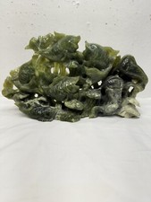 Chinese Jade Koi Carp Fish Aquarium Jadeite Nephrite Celadon Carved VINTAGE