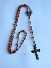 Dated 1915 - Silver Child Rosary and Coral Beads - Rosary Bead Coral