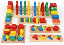 Formes géométriques en Bois - Jeux de Fractions - Jeu de tri avec des et empi...