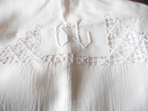 Ancien drap retours lin creme - lin,