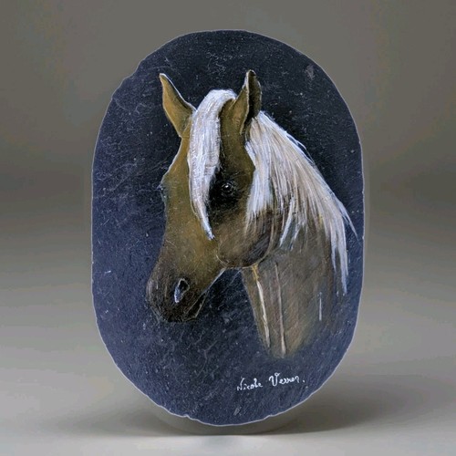 Huile sur ardoise cheval - huile,