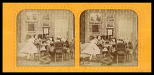 Kids Table Reading, ca.1870, Day/Night Stereo (French Tissue) Vintage Print
