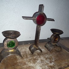 Croix + paire de bougeoir brutaliste d'autel Monastique Taizé fer forgé et verre