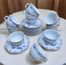 12pcs Haviland Limoges France "JARDIN BLEU" Floral Cups & Saucers, MINT - RARE