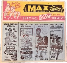 1962 Max Theater Sibley Iowa Vintage Movie Poster / Lobby Card, Pinocchio & More