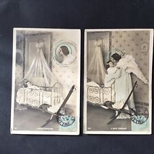 2 postcard guardian angel child bed 1905 religious postcards
