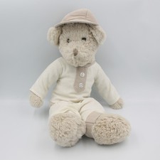 Doudou ours beige blanc lin