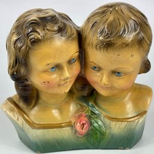 Antique French Early 1900s French Double Head Plaster Sisters Bust By Arnova
