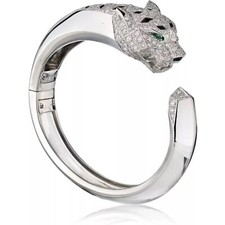 Fabulous Panther Animal Face Open Cuff Party Bracelet With 3.60CT White Sapphire