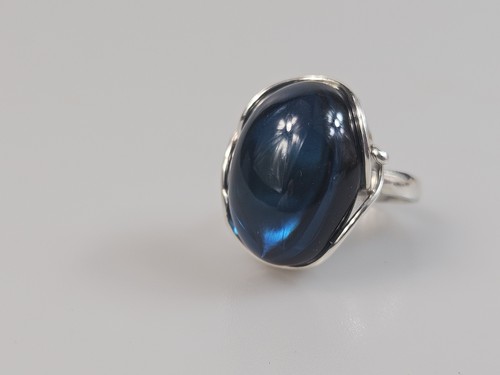 Bague ambre bleu argent 925 - bague,