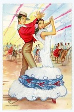 Postcard Embroidered Spanish Flamenco Dancer Traditional Costumes Elsi Gumier