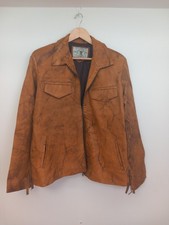 Alyssa Cuir Vintage Men's Brown Leather Fringe Jacket UK XL