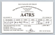 Ham Radio QSL A47RS Oman 1992 Kenwood TS930S Icom IC781 Card