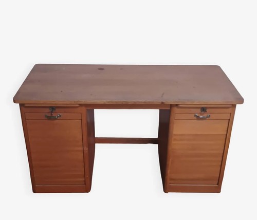 Bureau vintage chêne 1950s - bureau,