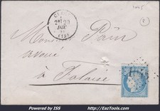 FRANCE N°60A SUR LETTRE AVEC GC 1045 CLECY CALVADOS + CAD DU 20/12/187.