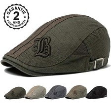 Casquette Béret Eté Automne Homme Coton 3 Bandes Brodé B Réglable 54-60 cm