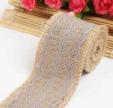 90 centimètres  Ruban Toile de Jute et dentelle grise