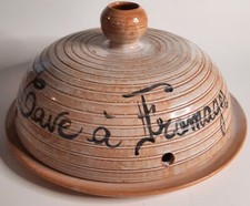 French Handmade Ceramic Cheese Plate And Cover "Cave A Fromages" Large 11"x6.5" 