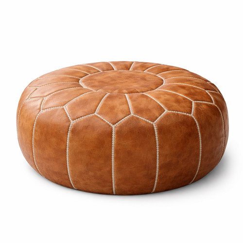 Handmade moroccan leather pouf - moroccan,