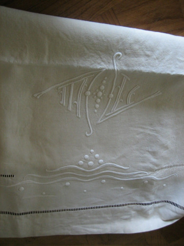 Ancien drap lin métis ajouré