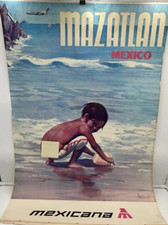 Mexicana Airlines Mazatlan 1968 Travel Poster AMENDOLLA Art 24x36 VTG Cropped