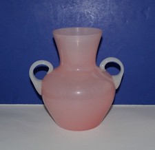 VICTORIAN Era ☆ PINK OPALINE Blown Glass 8" Alabaster White Double Handle VASE