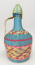 Vintage 70’s Viresa Glass Wine Bottle Spain Plastic Woven Wicker Metal Handle