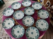 12 Assiette Plate Terre de Fer Société Amandinoise Modèl Oeillets Bleu Gris 23cm