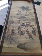 Large Silk Painting Asia Life Scene Children Playing (Japan Art Embroidery)