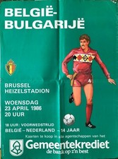 1986 Belgique V Bulgarie - Grand Officiel Affiche - Heizelstadion Bruxelles 23
