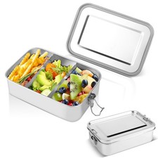 Lunch Box Inox, 1400ml Boite a Lunch avec 2 Partitions Amovible, Bento Lunchb...