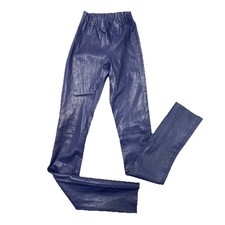 Joseph Lambskin Cuir Stretch Shine Leather Leggings Pants France Indigo Blue 34
