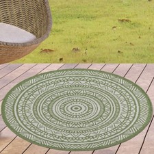 Tapis rond d'intérieur et d'extérieur au design ethnique - vert et blanc, facile