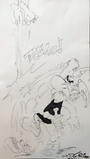 UDERZO - original signed drawing - Asterix boxing a Roman. Large Format 30 x 50