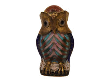 MINIATURE OWL CLOISONNE CHINA ASIAN ASIA VINTAGE COLLECTOR ITEM OBJECT VITRINE