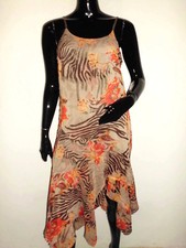 SUPERBE LEGERE ROBE ASYMETRIQUE MILLS WOMEN BEIGE A MOTIF FINE BRETELLE T:40