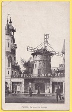 Old postcard Paris Montmartre Le MOULIN ROUGE Mill Red Cabaret CLEANING of the street