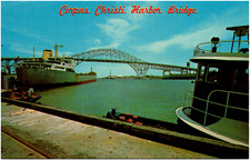 Port Corpus Christi Harbor Bridge Texas Cargo Ships 1950s Chrome Postcard