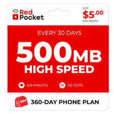 $5/Mo RedPocket Prepaid Wireless Phone Plan+Kit: 100 Talk 100 Text 500MB