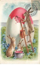 RABBITS #MK43554 GIANT EGG AND RABBIT PAINTING EASTER MYOSOTIS