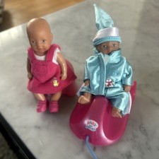 Baby Born Mini World 2 Dolls sledge potty bottle vintage bundle Miniworld