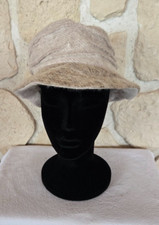 Chapeau cloche beige avec laine et doublure polaire noire neuf (li)