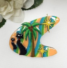 MCM RETRO ATOMIC CATS & PALM TREE PIN, OOAK COLLECTIBLE PINS BY ECHO & HARA