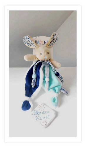 Doudou plat poupi lapin bleu - lapin,
