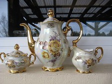 TETE DE SERVICE BAVARIA ROSES JAUNES SUR FOND NACRE