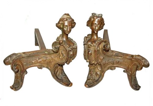 Paire chenets bronze - chenets, en