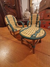 Living Room 2 Armchairs One Table Rattan Scoobido Doll Vintage, Furniture Doll
