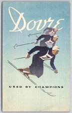 Postcard Dovre Ski Binding Co. West Concord MA "Used by Champions" linen T110