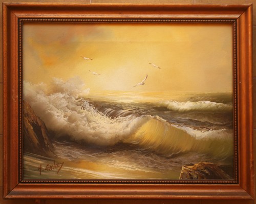 Tableau signé gailey vagues - signé, gailey: