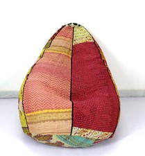 Vintage Kantha Quilt Cotton Bohemian Bean Bag Gypsy Floral Ottoman Pouf